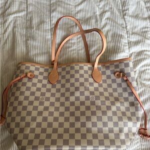 Checkered Tote Bag - Tan and Cream